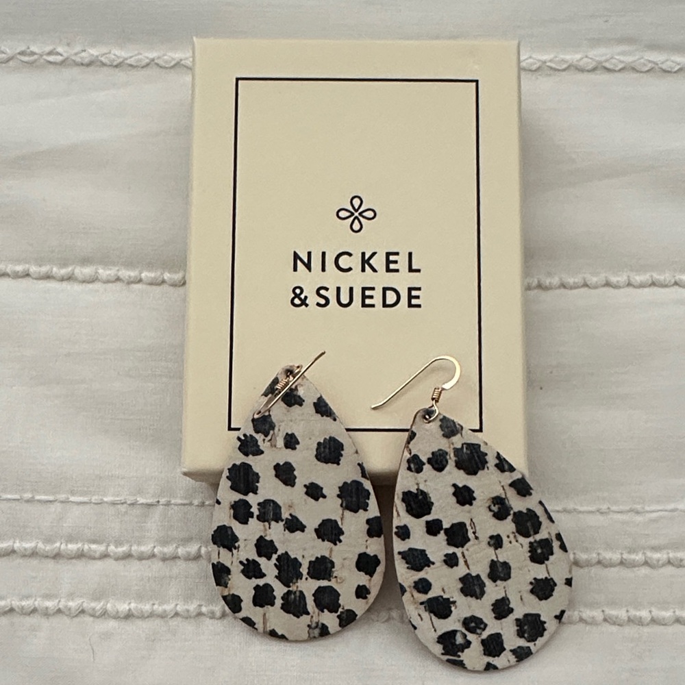 Nickel & Suede Black and White Teardrop Earrings